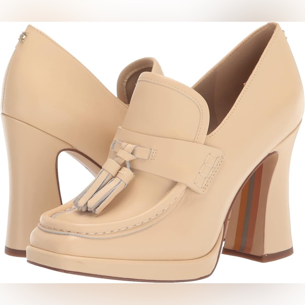 Sam Edelman Jed Tassel Pump, Loafer Heel, Eggshell, Beige, Size 6